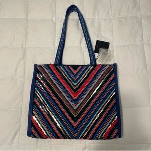 NWT America & Beyond Embellished Asymmetrical Print Tote Bag Limited Edition